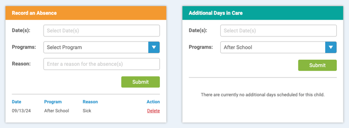 Record Absences / Additional Days in Care